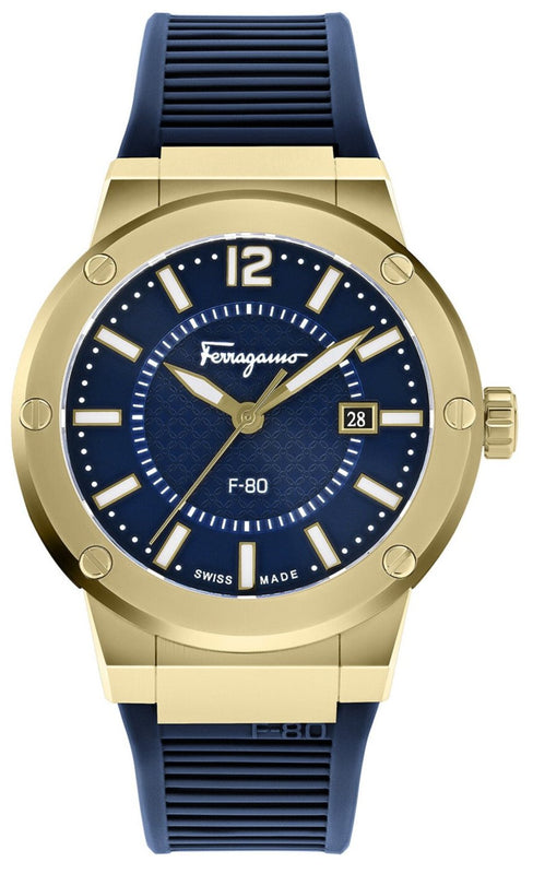 Buy Shop Salvatore Ferragamo F-80 Classic Blue Dial Blue Rubber Strap Watch for Men - SFHY02822 USA Online