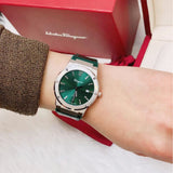 Buy Shop Salvatore Ferragamo F-80 Classic Green Dial Green Leather Strap Watch for Men - SFDT00119 USA Online