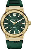 Buy Shop Salvatore Ferragamo F-80 Classic Green Dial Green Rubber Strap Watch for Men - SFHY02022 USA Online