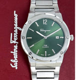 Buy Shop Salvatore Ferragamo F-80 Classic Green Dial Silver Steel Strap Watch for Men - SFDT02123 USA Online