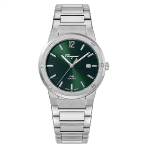 Buy Shop Salvatore Ferragamo F-80 Classic Green Dial Silver Steel Strap Watch for Men - SFDT02123 USA Online
