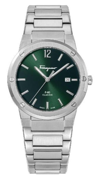 Buy Shop Salvatore Ferragamo F-80 Classic Green Dial Silver Steel Strap Watch for Men - SFDT02123 USA Online
