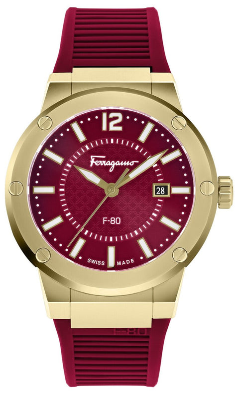 Buy Shop Salvatore Ferragamo F-80 Classic Red Dial Red Rubber Strap Watch for Men - SFHY02422 USA Online