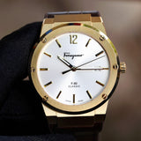 Buy Shop Salvatore Ferragamo F-80 Classic Silver Dial Brown Leather Strap Watch for Men - SFDT00419 USA Online