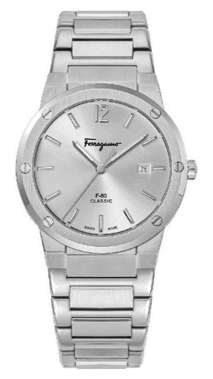 Buy Shop Salvatore Ferragamo F-80 Classic Silver Dial Silver Steel Strap Watch for Men - SFDT02223 USA Online