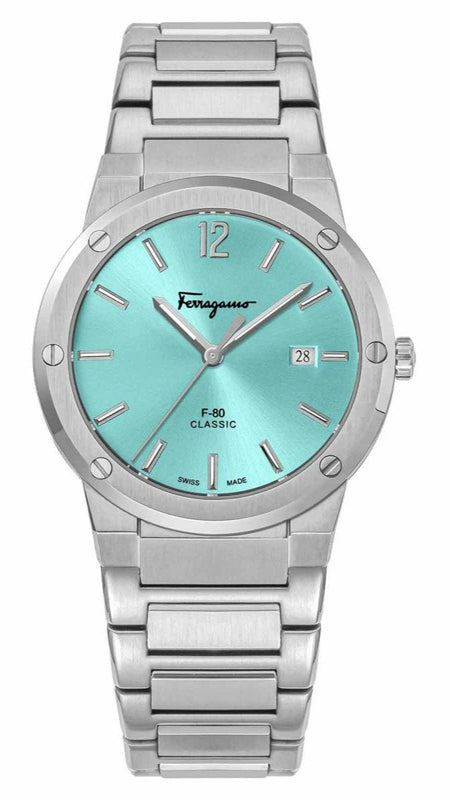Buy Shop Salvatore Ferragamo F-80 Classic Tiffany Blue Dial Silver Steel Strap Watch for Men - SFDT02323 USA Online