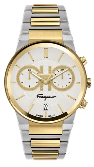 Buy Shop Salvatore Ferragamo F-80 Classic White Dial Two Tone Steel Strap Watch for Men - SFME00821 USA Online