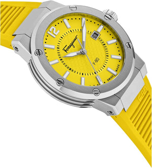 Buy Shop Salvatore Ferragamo F-80 Classic Yellow Dial Yellow Rubber Strap Watch for Men - SFHY01222 USA Online