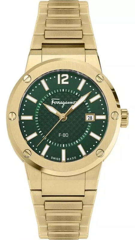 Buy Shop Salvatore Ferragamo F-80 Green Dial Gold Steel Strap Watch for Men - SFHY02921 USA Online