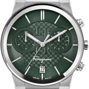 Buy Shop Salvatore Ferragamo Sapphire Chrono Green Dial Silver Steel Strap Watch for Men - SFME00421 USA Online