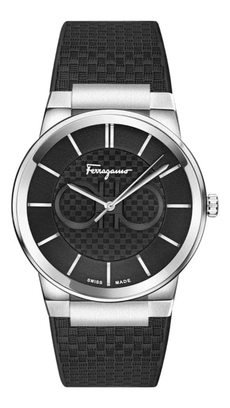 Buy Shop Salvatore Ferragamo Sapphire Bracelet Black Dial Black Silicone Strap Watch for Men - SFHP01024 USA Online