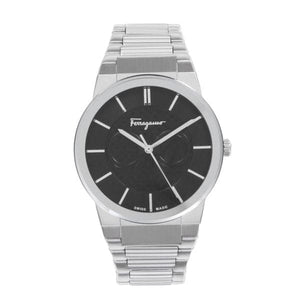Buy Shop Salvatore Ferragamo Sapphire Bracelet Black Dial Silver Steel Strap Watch For Men - SFHP01124 USA Online