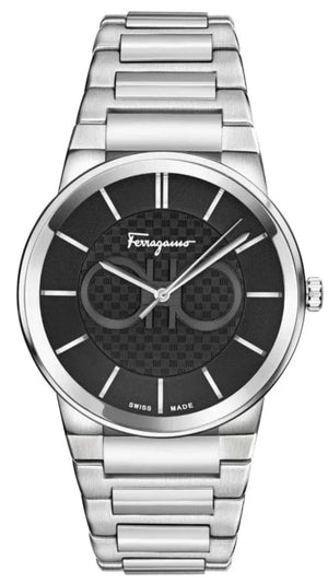 Buy Shop Salvatore Ferragamo Sapphire Bracelet Black Dial Silver Steel Strap Watch For Men - SFHP01124 USA Online