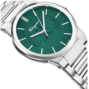Buy Shop Salvatore Ferragamo Sapphire Bracelet Green Dial Silver Steel Strap Watch For Men - SFHP01224 USA Online