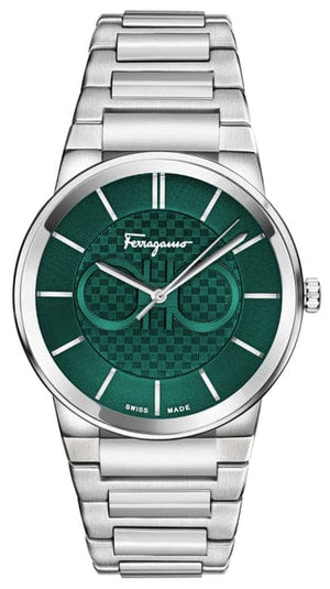 Buy Shop Salvatore Ferragamo Sapphire Bracelet Green Dial Silver Steel Strap Watch For Men - SFHP01224 USA Online