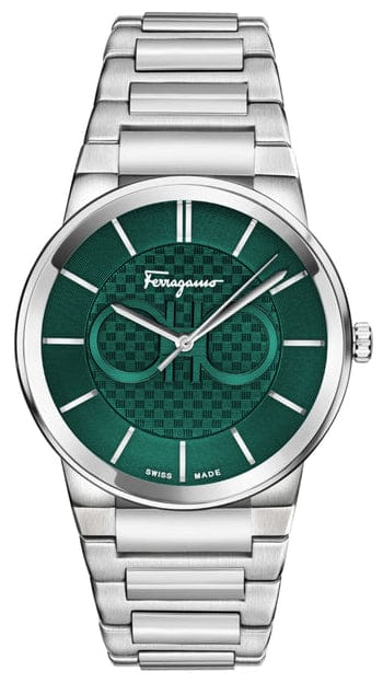 Buy Shop Salvatore Ferragamo Sapphire Bracelet Green Dial Silver Steel Strap Watch For Men - SFHP01224 USA Online