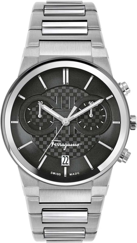 Buy Shop Salvatore Ferragamo Sapphire Chrono Black Dial Silver Steel Strap Watch for Men - SFME00321 USA Online