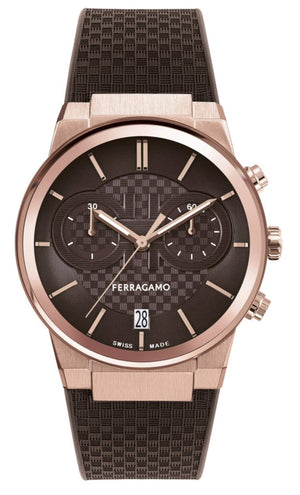 Buy Shop Salvatore Ferragamo Sapphire Chrono Brown Dial Brown Rubber Strap Watch for Men - SFME01023 USA Online