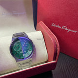 Buy Shop Salvatore Ferragamo Sapphire Chrono Green Dial Silver Steel Strap Watch for Men - SFME00421 USA Online