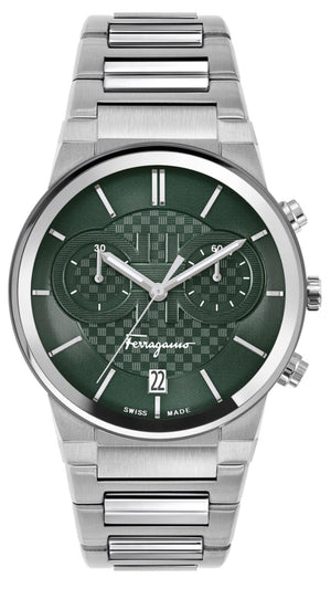 Buy Shop Salvatore Ferragamo Sapphire Chrono Green Dial Silver Steel Strap Watch for Men - SFME00421 USA Online