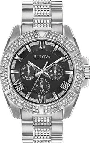 Bulova Crystal Collection Chronograph Black Dial Two Tone Steel Strap Watch for Men - 96C126