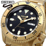 Buy Shop Seiko 5 Sports Automatic Black Dial Gold Steel Strap Watch For Men - SRPK18 USA Online