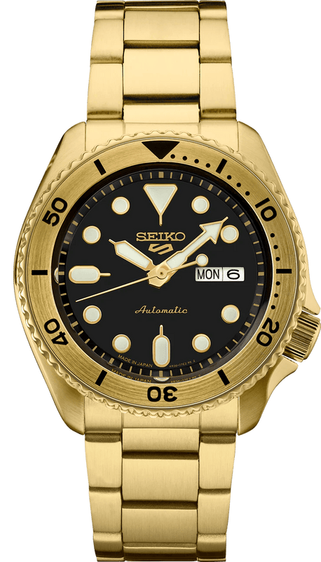 Buy Shop Seiko 5 Sports Automatic Black Dial Gold Steel Strap Watch For Men - SRPK18 USA Online