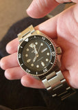 Seiko 5 Sports Automatic Day Date Black Dial Silver Steel Strap Watch for Men - SRPD55K1