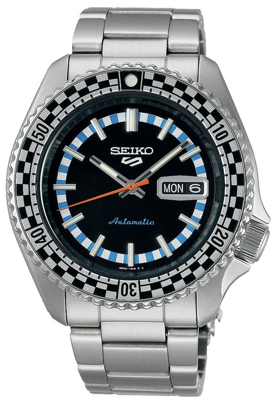 Buy Shop Seiko 5 Sports Checker Flag Special Edition Black Dial Silver Steel Strap Watch For Men - SRPK67K1 USA Online