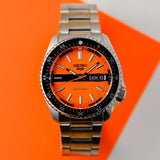 Buy Shop Seiko 5 Sports Double Hurricane Retro Orange Dial Silver Steel Strap Watch For Men - SRPK11K1 USA Online