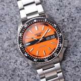Buy Shop Seiko 5 Sports Double Hurricane Retro Orange Dial Silver Steel Strap Watch For Men - SRPK11K1 USA Online