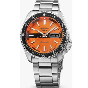 Buy Shop Seiko 5 Sports Double Hurricane Retro Orange Dial Silver Steel Strap Watch For Men - SRPK11K1 USA Online