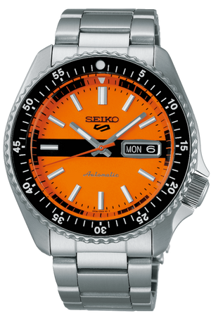 Buy Shop Seiko 5 Sports Double Hurricane Retro Orange Dial Silver Steel Strap Watch For Men - SRPK11K1 USA Online