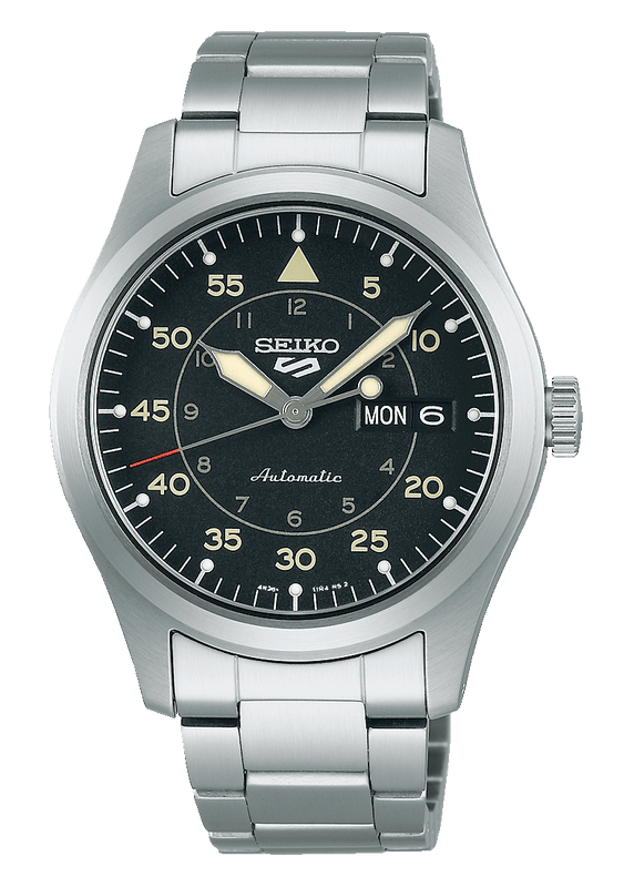Buy Shop Seiko 5 Sports Flieger Automatic Black Dial Silver Steel Strap Watch for Men - SRPH27K1 USA Online