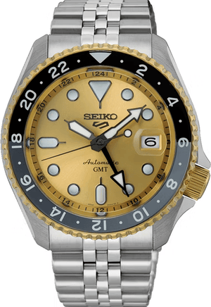 Buy Shop Seiko 5 Sports GMT Automatic 70th Anniversary Taiwan Limited Edition Gold Dial Silver Steel Strap Watch For Men - SSK044K1 USA Online