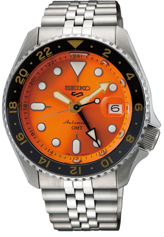Buy Shop Seiko 5 Sports GMT Automatic Orange Dial Silver Steel Strap Watch For Men - SSK005K1 USA Online