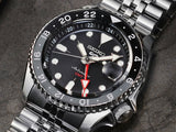 Seiko 5 Sports Automatic GMT Black Dial Silver Steel Strap Watch For Men - SSK001K1