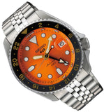 Seiko 5 Sports GMT Automatic Orange Dial Silver Steel Strap Watch For Men - SSK005K1