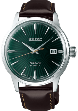 Seiko Presage Cocktail Time Automatic Green Dial Brown Leather Strap Watch for Men - SRPD37J1