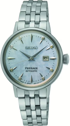 Buy Shop Seiko Presage Cocktail Time Automatic Skydiving Diamonds Blue Dial Silver Steel Strap Watch for Women - SRE007J1 USA Online