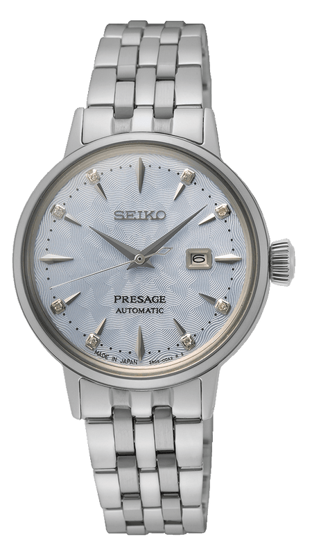 Buy Shop Seiko Presage Cocktail Time Automatic Skydiving Diamonds Blue Dial Silver Steel Strap Watch for Women - SRE007J1 USA Online