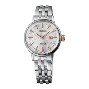 Buy Shop Seiko Presage Cocktail Time Skydiving Automatic Diamonds Mother of Pearl Dial Silver Steel Strap Watch for Women - SRE009J1 USA Online