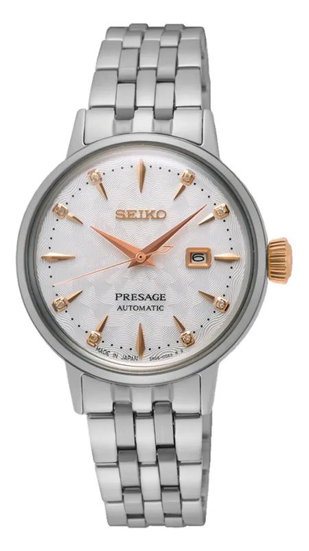 Buy Shop Seiko Presage Cocktail Time Skydiving Automatic Diamonds Mother of Pearl Dial Silver Steel Strap Watch for Women - SRE009J1 USA Online