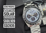 Buy Shop Seiko Prospex Speedtimer 41.4 Solar Chronograph Blue Dial Silver Steel Strap Watch for Men - SSC935 USA Online