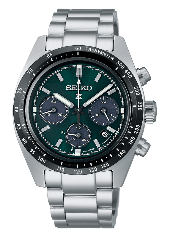 Buy Shop Seiko Prospex Speedtimer Solar Chronograph Green Dial Silver Steel Strap Watch for Men - SSC933 USA Online