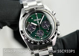 Seiko Prospex Speedtimer Solar Chronograph Green Dial Silver Steel Strap Watch for Men - SSC933
