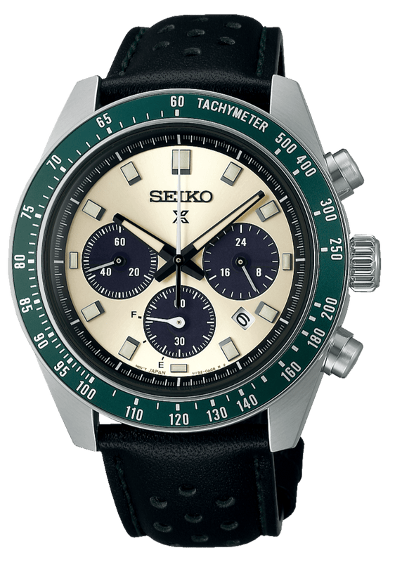 Buy Shop Seiko Prospex Speedtimer Solar Chronograph Ivory Dial Black Leather Strap Watch for Men - SSC943 USA Online