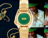 Seiko 5 Sports HUF Limited Edition Green Dial Gold Steel Strap Watch For Men - SRPJ20