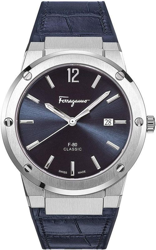 Buy Shop Salvatore Ferragamo F-80 Classic Blue Dial Blue Leather Strap Watch for Men - SFDT00319 USA Online