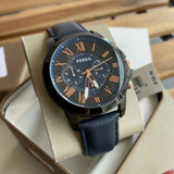 Buy Shop Fossil Grant Chronograph Black Dial Blue Leather Strap Watch for Men - FS5061 USA Online